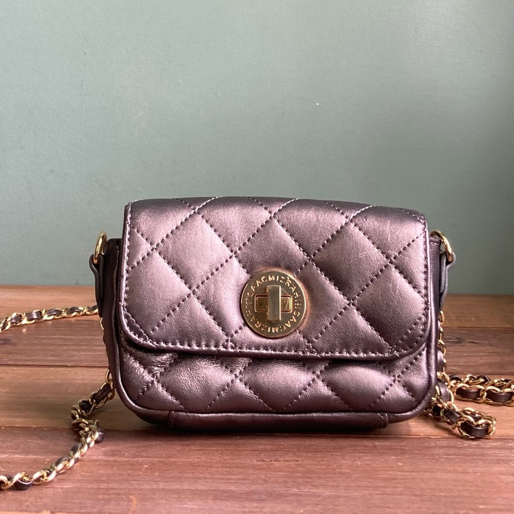 Isaac Mizrahi Quilted Leather Bag Turn Lock Closure
